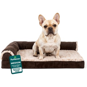 FurHaven Orthopedic Dog Bed for Large Dogs, L-Shaped Chaise Contour Mattress with Solid Orthopedic Foam Slab for Joint Support, Removable Washable Cover, Jumbo Plus XXL, Faux Fur & Suede, Espresso(Espresso)