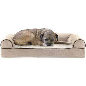 FurHaven Orthopedic Dog Bed for Large Dogs, Sofa-Style with Cool Gel-Top Foam with a Solid Orthopedic Foam Base for Joint Support, Removable Washable Cover, Jumbo XL, Plush & Suede, Gray(Cream)