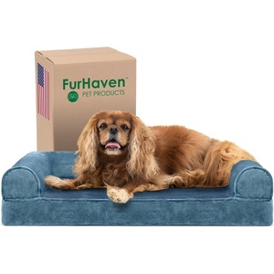 FurHaven Orthopedic Dog Bed for Large Dogs, Sofa-Style with Cool Gel-Top Foam with a Solid Orthopedic Foam Base for Joint Support, Removable Washable Cover, Jumbo XL, Plush & Suede, Gray(Harbor Blue)