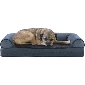 FurHaven Orthopedic Dog Bed for Large Dogs, Sofa-Style with Cool Gel-Top Foam with a Solid Orthopedic Foam Base for Joint Support, Removable Washable Cover, Jumbo XL, Plush & Suede, Gray(Orion Blue)