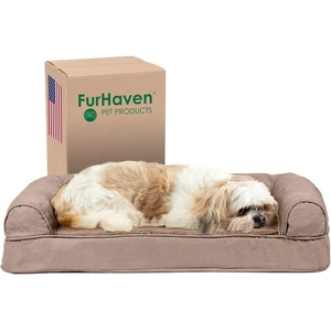 FurHaven Orthopedic Dog Bed for Large Dogs, Sofa-Style with Cool Gel-Top Foam with a Solid Orthopedic Foam Base for Joint Support, Removable Washable Cover, Jumbo XL, Plush & Suede, Gray(Almondine)