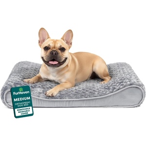 FurHaven Orthopedic Dog Bed for Medium Dogs, Luxe Lounger Contour Mattress with Solid Orthopedic Foam Slab for Joint Support, Removable Washable Cover, Medium, Faux Fur & Suede, Gray(Gray)