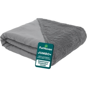 FurHaven Replacement Dog Bed Cover, Sofa-Style Design with Ultra-Plush Sleep Surface for Protecting Pet Mattresses, Zippered & Machine Washable, Jumbo Plus XXL, Plush & Suede, Gray