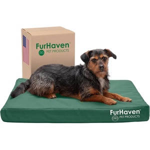 FurHaven Water-Resistant Orthopedic Dog Bed for Large Dogs, Oxford Polycanvas Mattress with Orthopedic Solid Slab Foam for Joint Support, Removable Washable Cover, Jumbo XL, Stone Gray(Forest)