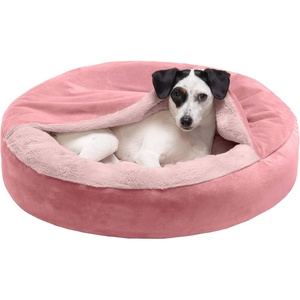 Furhaven 24″ Round Calming Donut Dog Bed for Indoor Cats & Small Dogs, Washable, For Dogs Up to 20 lbs – Plush Velvet Waves Hooded Donut Bed – Rose Pink, Small(Rose Pink)