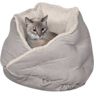 Furhaven 24″ Round Pet Bed for Indoor Cats & Medium/Small Dogs, 100% Washable, For Pets Up to 35 lbs – Minky Plush & Velvet Hug Bed – Silver Gray, 24-inch(Hug Bed – Minky & Velvet (Silver Gray))