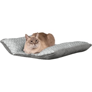 Furhaven Cat Bed for Indoor Cats, Washable w/ Removable Bolsters, For Pets Up to 18 lbs – Plush & Diamond Print Cuddle Loaf Mat – Gray, Large