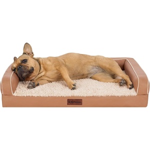 Furhaven Cooling Dog Sofa Bed – Memory Foam Couch with Bolsters, Textured Plush & Water-Resistant Cover, Washable Cover – Greige, Jumbo(Camel)