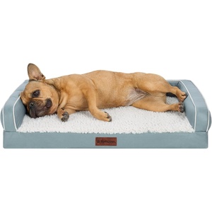 Furhaven Cooling Dog Sofa Bed – Memory Foam Couch with Bolsters, Textured Plush & Water-Resistant Cover, Washable Cover – Greige, Jumbo(Riverway)
