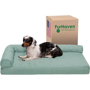 Furhaven Cooling Gel Dog Bed for Large Dogs w/ Removable Bolsters & Washable Cover, For Dogs Up to 125 lbs – Two-Tone Plush Faux Fur & Suede L Shaped Chaise – Espresso, Jumbo Plus/XXL((Quilted Paw) Iceberg Green)