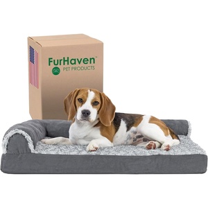 Furhaven Cooling Gel Dog Bed for Large Dogs w/ Removable Bolsters & Washable Cover, For Dogs Up to 125 lbs – Two-Tone Plush Faux Fur & Suede L Shaped Chaise – Espresso, Jumbo Plus/XXL((Two-Tone Faux Fur & Suede) Stone Gray)