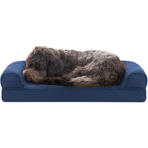 Furhaven Cooling Gel Dog Bed for Large Dogs w/ Removable Bolsters & Washable Cover, For Dogs Up to 95 lbs – Luxe Faux Fur & Performance Linen Sofa – Charcoal, Jumbo/XL(Navy Blue)