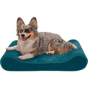 Furhaven Memory Foam Dog Bed for Large Dogs w/ Removable Washable Cover, For Dogs Up to 75 lbs – Ultra Plush Faux Fur & Suede Luxe Lounger Contour Mattress – Gray, Jumbo/XL(Spruce Blue (Minky Plush & Velvet Luxe))
