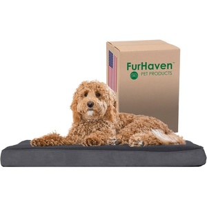 Furhaven Orthopedic Dog Bed – Classic Cushion with Plush Tufted Top, Supportive Foam Mattress, Removable Washable Cover, Joint Relief – Gray, Large(Gray)