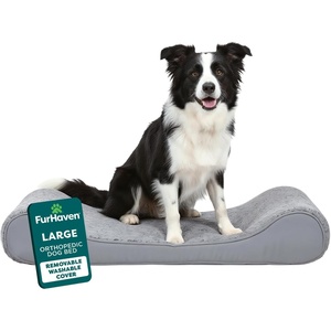 Furhaven Orthopedic Dog Bed for Large Dogs w/ Removable Washable Cover, For Dogs Up to 150 lbs – Ultra Plush Faux Fur & Suede Luxe Lounger Contour Mattress – Gray, Jumbo Plus/XXL(Gray)