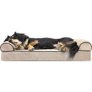 Furhaven Orthopedic Dog Bed for Large/Medium Dogs w/ Removable Bolsters & Washable Cover, For Dogs Up to 55 lbs – Plush & Suede Sofa – Gray, Large(Cream)