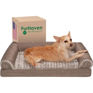 Furhaven Orthopedic Dog Bed for Large/Medium Dogs w/ Removable Bolsters & Washable Cover, For Dogs Up to 55 lbs – Plush & Suede Sofa – Gray, Large(Woodsmoke)