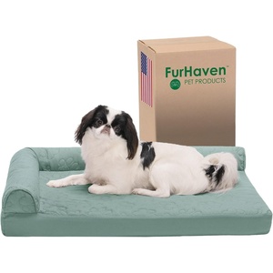 Furhaven Orthopedic Dog Bed for Medium/Small Dogs w/ Removable Bolsters & Washable Cover, For Dogs Up to 35 lbs – Two-Tone Plush Faux Fur & Suede L Shaped Chaise – Dark Sage, Medium(Iceberg Green)