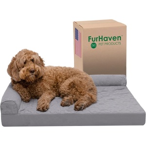 Furhaven Orthopedic Dog Bed for Medium/Small Dogs w/ Removable Bolsters & Washable Cover, For Dogs Up to 35 lbs – Two-Tone Plush Faux Fur & Suede L Shaped Chaise – Dark Sage, Medium(Titanium)