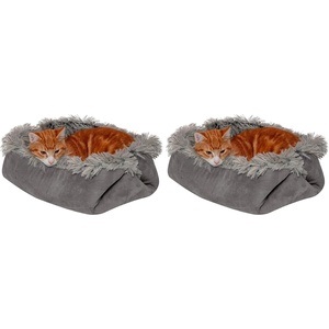 Furhaven Self-Warming Cat Bed for Indoor Cats, 4-Beds-in-1 & Washable – Plush Long Faux Fur Convertible Cuddler – Gray, Small(Small (Pack of 2))