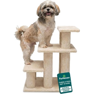 Furhaven Steady Paws Multi-Step Pet Stairs for High Beds & Sofas – Cream, 3-Step(Cream)