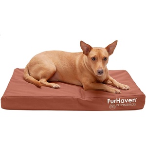 Furhaven Water-Resistant Orthopedic Dog Bed for Large Dogs w/ Removable Washable Cover, For Dogs Up to 95 lbs – Indoor/Outdoor Logo Print Oxford Polycanvas Mattress – Stone Gray, Jumbo/XL(Water-Resistant Logo Print (Chestnut))