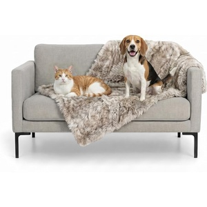 Furhaven Waterproof Throw Blanket for Dogs & Indoor Cats, Reversible Protective Pet Blanket, Medium, Long Faux Fur & Velvet, Driftwood
