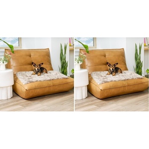 Furhaven Waterproof Throw Blanket for Dogs & Indoor Cats, Washable – Shaggy Plush Calming Long Faux Fur & Velvet Dog Blanket – Driftwood, Small((Long Faux Fur) Taupe (Pack of 2))