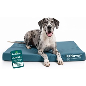 FurHaven Water-Resistant Cooling Gel Dog Bed for Large Dogs, Cool Gel-Top Foam with a Solid Orthopedic Foam Base for Comfort and Support, Washable Cover, Jumbo Plus XXL, Polycanvas, Deep Lagoon