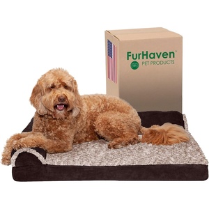 Furhaven Orthopedic Dog Bed for Large/Medium Dogs w/ Removable Bolsters & Washable Cover, For Dogs Up to 55 lbs – Two-Tone Plush Faux Fur & Suede L Shaped Chaise – Espresso, Large
