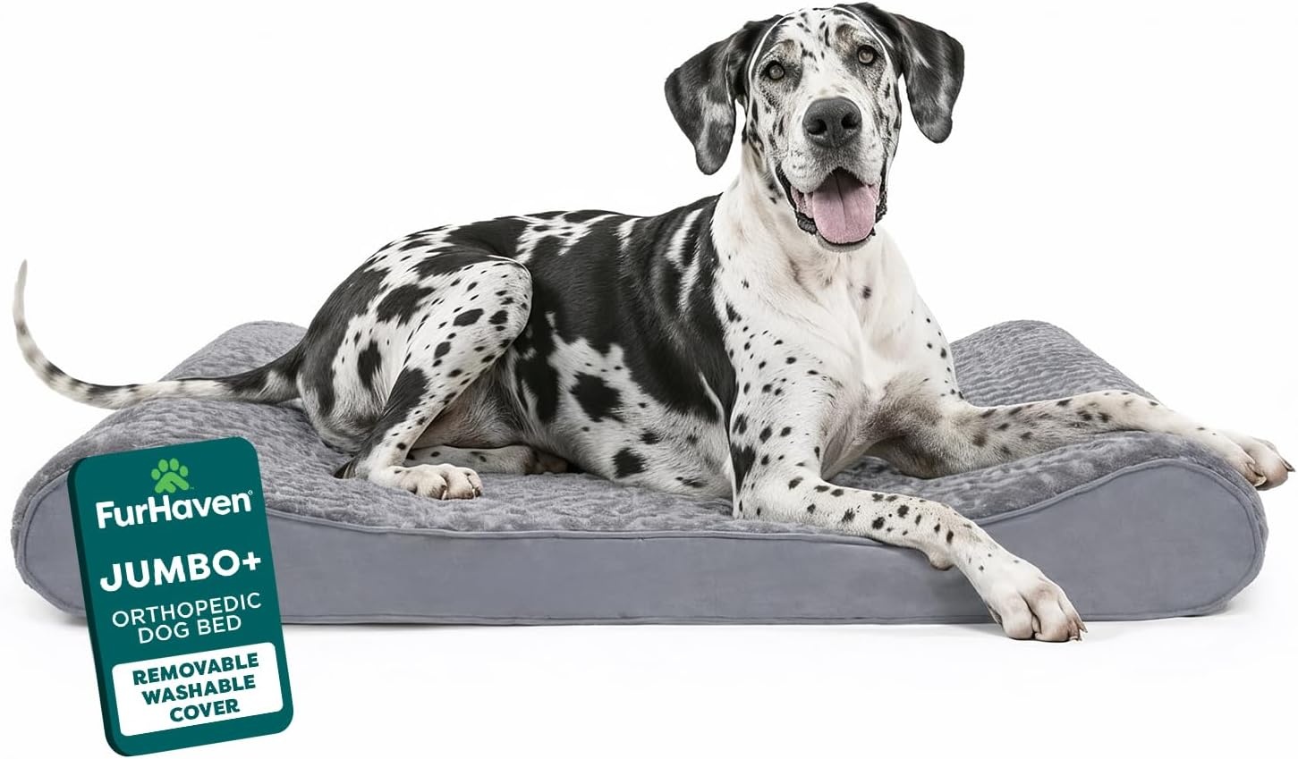 image:imageFurhaven Cooling Gel Dog Bed for Large Dogs w Removable Washable Cover For Dogs Up to 150 lbs Ultra Plush Faux Fur amp Suede Luxe Lounger Contour Mattress Gray Jumbo PlusXXLUltra Plush Gray