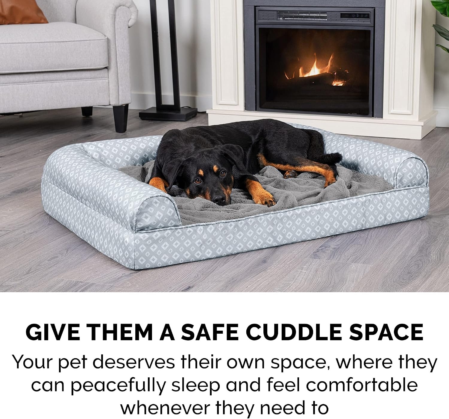 image:imageFurhaven Cozy Orthopedic Dog Bed for Large Dogs w Removable Bolsters amp Washable Cover For Dogs Up to 95 lbs Plush amp Diamond Print Nest Top Sofa Gray JumboXLGray Plush Diamond Print Nest Top