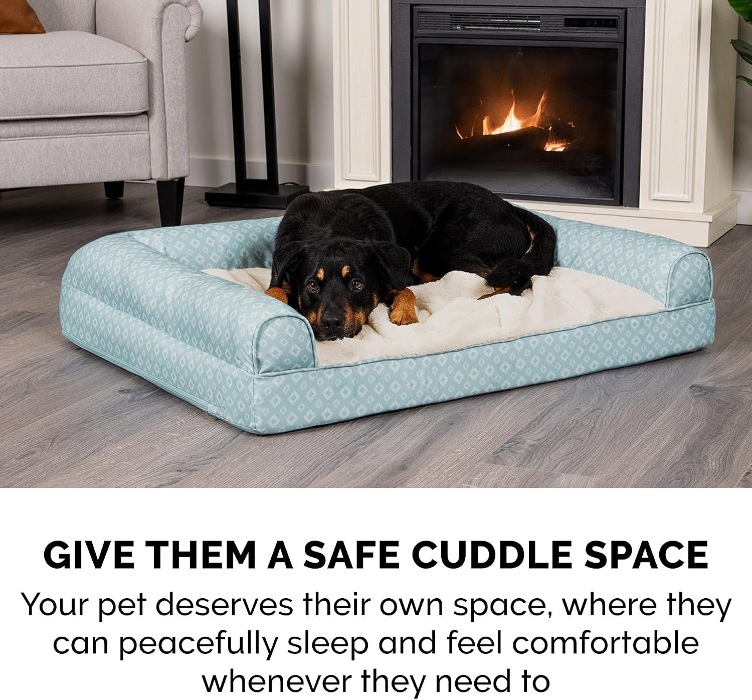 image:imageFurhaven Cozy Orthopedic Dog Bed for Large Dogs w Removable Bolsters amp Washable Cover For Dogs Up to 95 lbs Plush amp Diamond Print Nest Top Sofa Gray JumboXLAqua Plush Diamond Print Nest Top