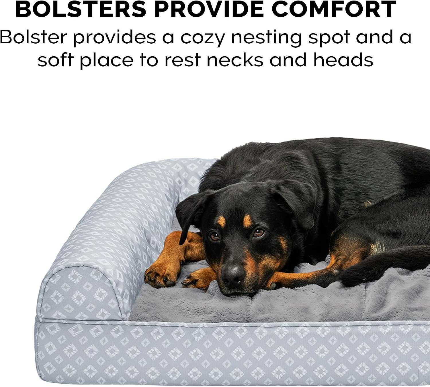 image:imageFurhaven Cozy Orthopedic Dog Bed for Large Dogs w Removable Bolsters amp Washable Cover For Dogs Up to 95 lbs Plush amp Diamond Print Nest Top Sofa Gray JumboXLGray Plush Diamond Print Nest Top