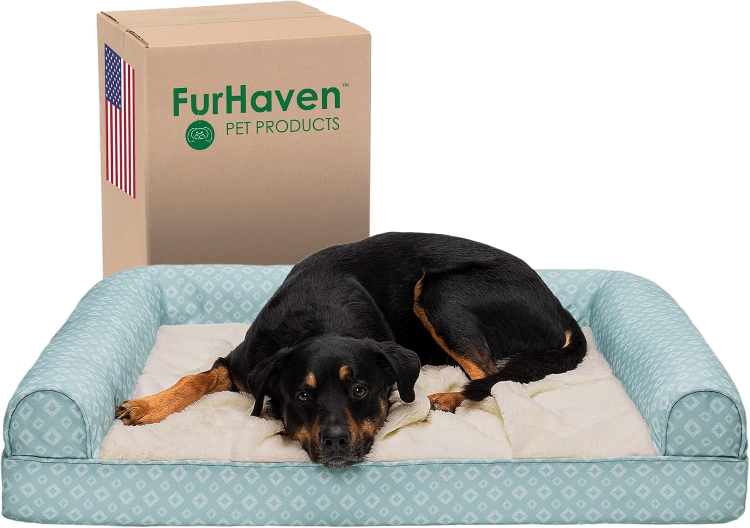 image:imageFurhaven Cozy Orthopedic Dog Bed for Large Dogs w Removable Bolsters amp Washable Cover For Dogs Up to 95 lbs Plush amp Diamond Print Nest Top Sofa Gray JumboXLAqua Plush Diamond Print Nest Top