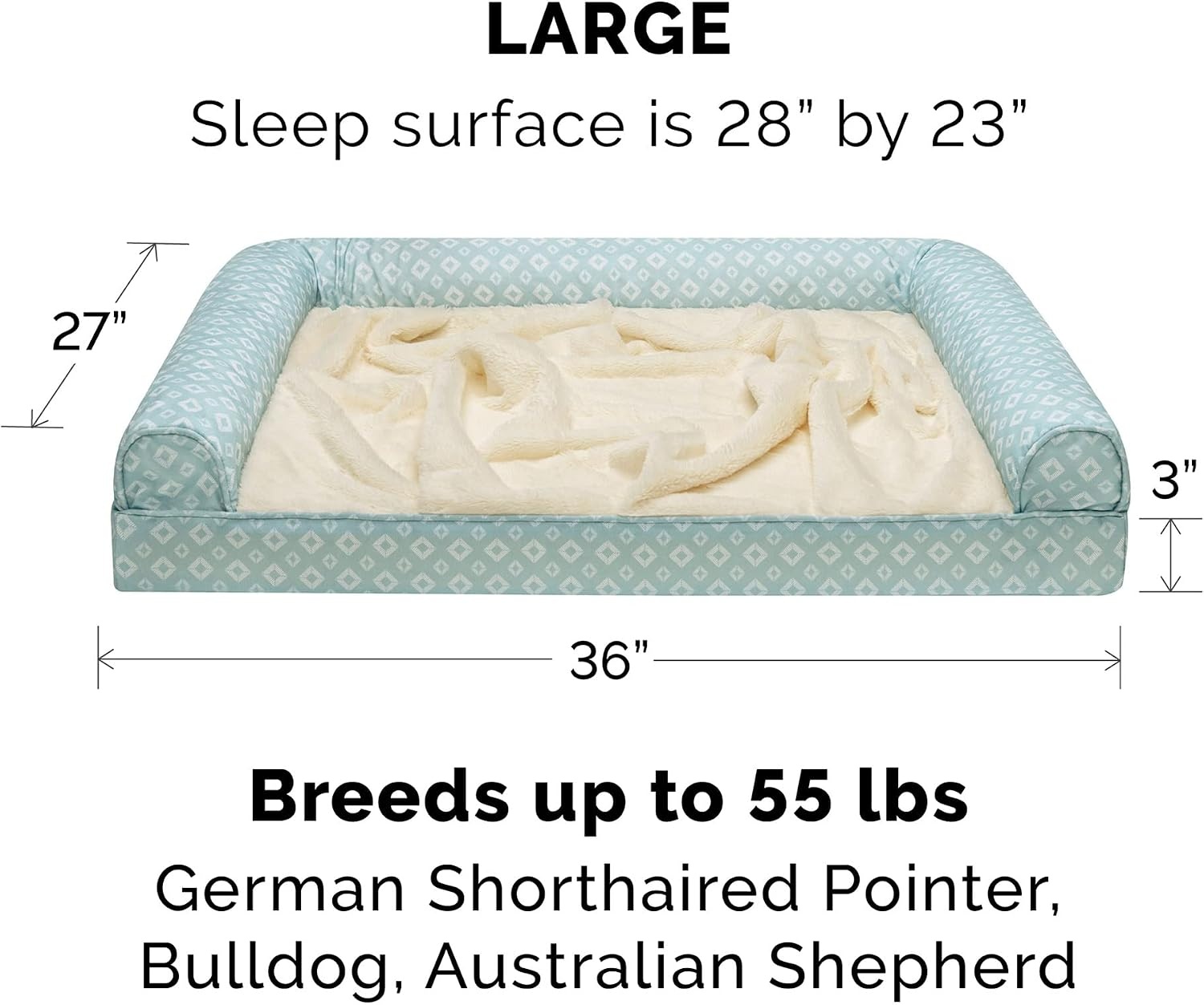 image:imageFurhaven Cozy Orthopedic Dog Bed for Large Dogs w Removable Bolsters amp Washable Cover For Dogs Up to 95 lbs Plush amp Diamond Print Nest Top Sofa Gray JumboXLAqua Plush Diamond Print Nest Top