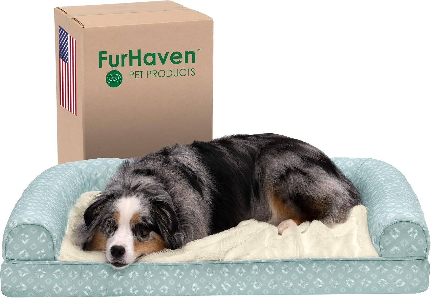 image:imageFurhaven Cozy Orthopedic Dog Bed for Large Dogs w Removable Bolsters amp Washable Cover For Dogs Up to 95 lbs Plush amp Diamond Print Nest Top Sofa Gray JumboXLAqua Plush Diamond Print Nest Top