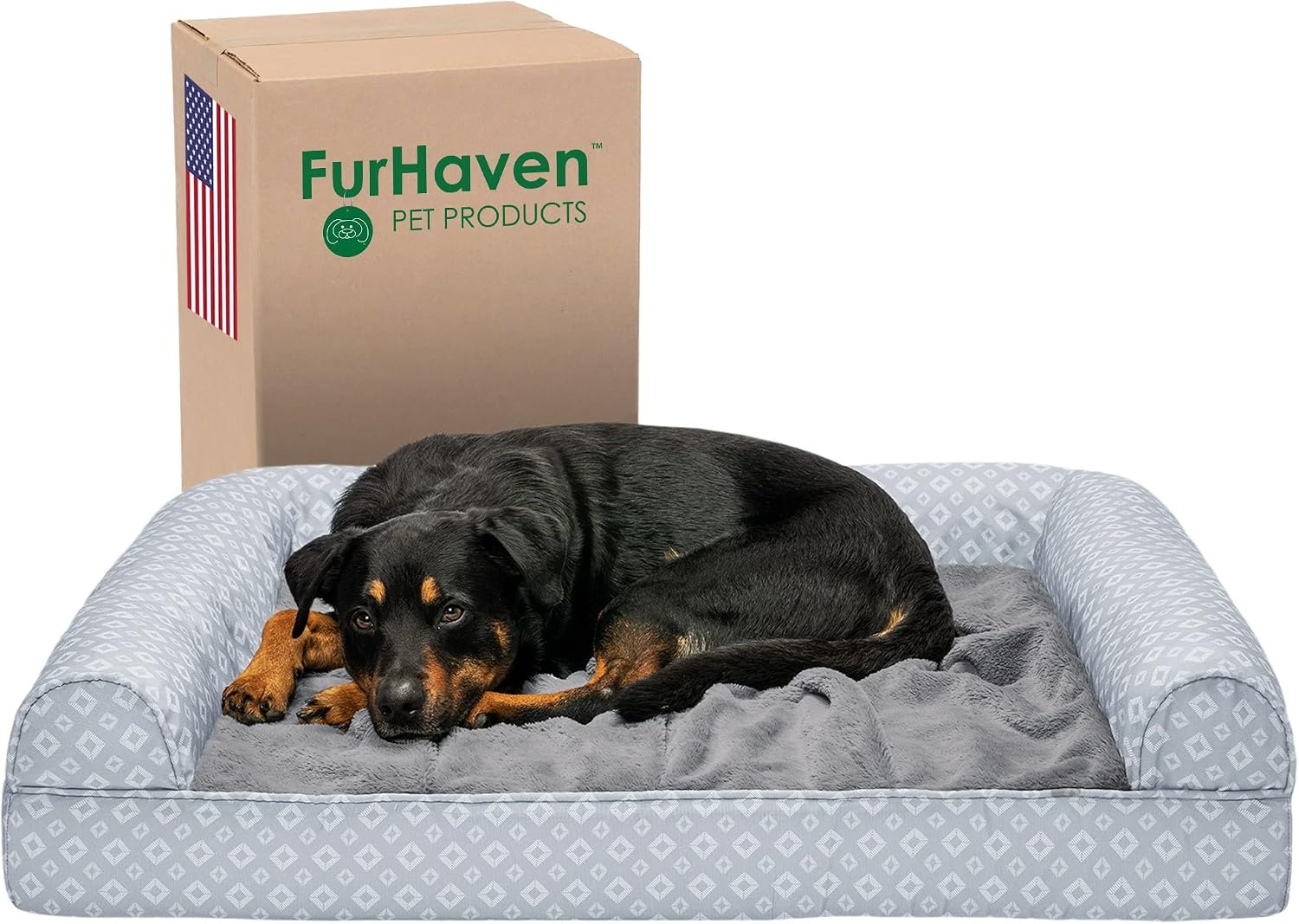 image:imageFurhaven Cozy Orthopedic Dog Bed for Large Dogs w Removable Bolsters amp Washable Cover For Dogs Up to 95 lbs Plush amp Diamond Print Nest Top Sofa Gray JumboXLGray Plush Diamond Print Nest Top