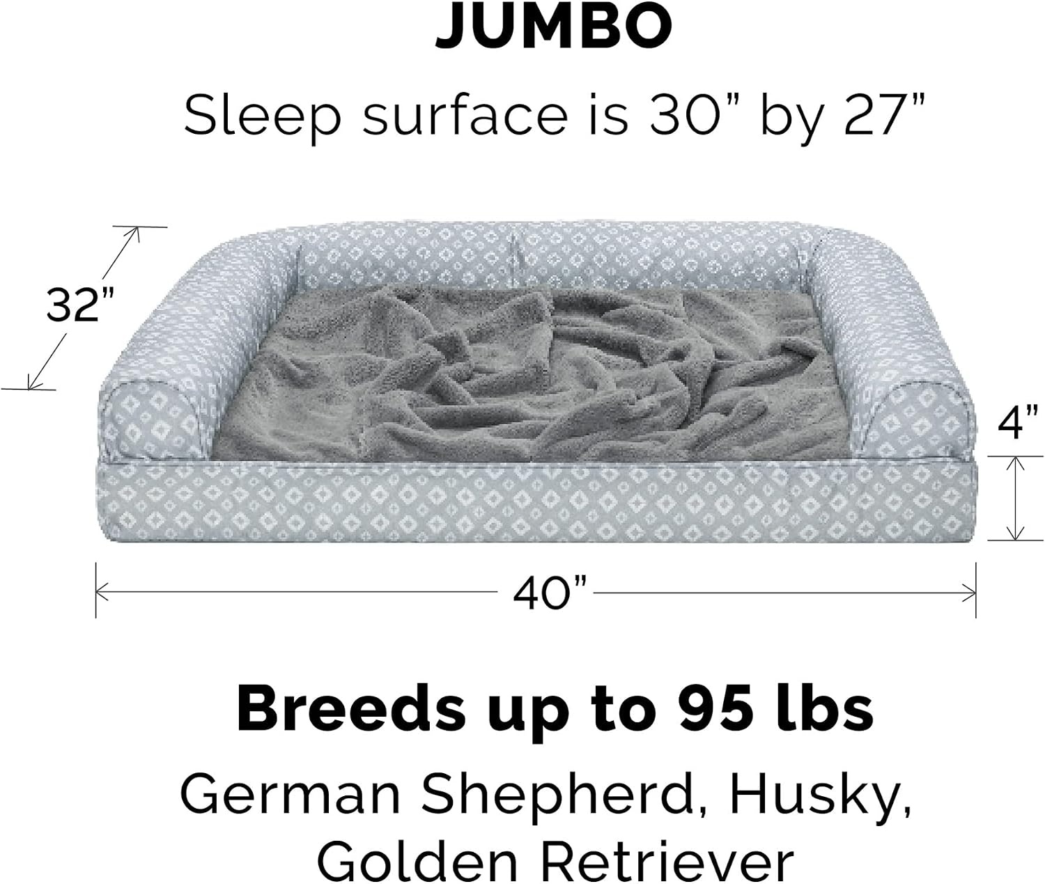 image:imageFurhaven Cozy Orthopedic Dog Bed for Large Dogs w Removable Bolsters amp Washable Cover For Dogs Up to 95 lbs Plush amp Diamond Print Nest Top Sofa Gray JumboXLGray Plush Diamond Print Nest Top