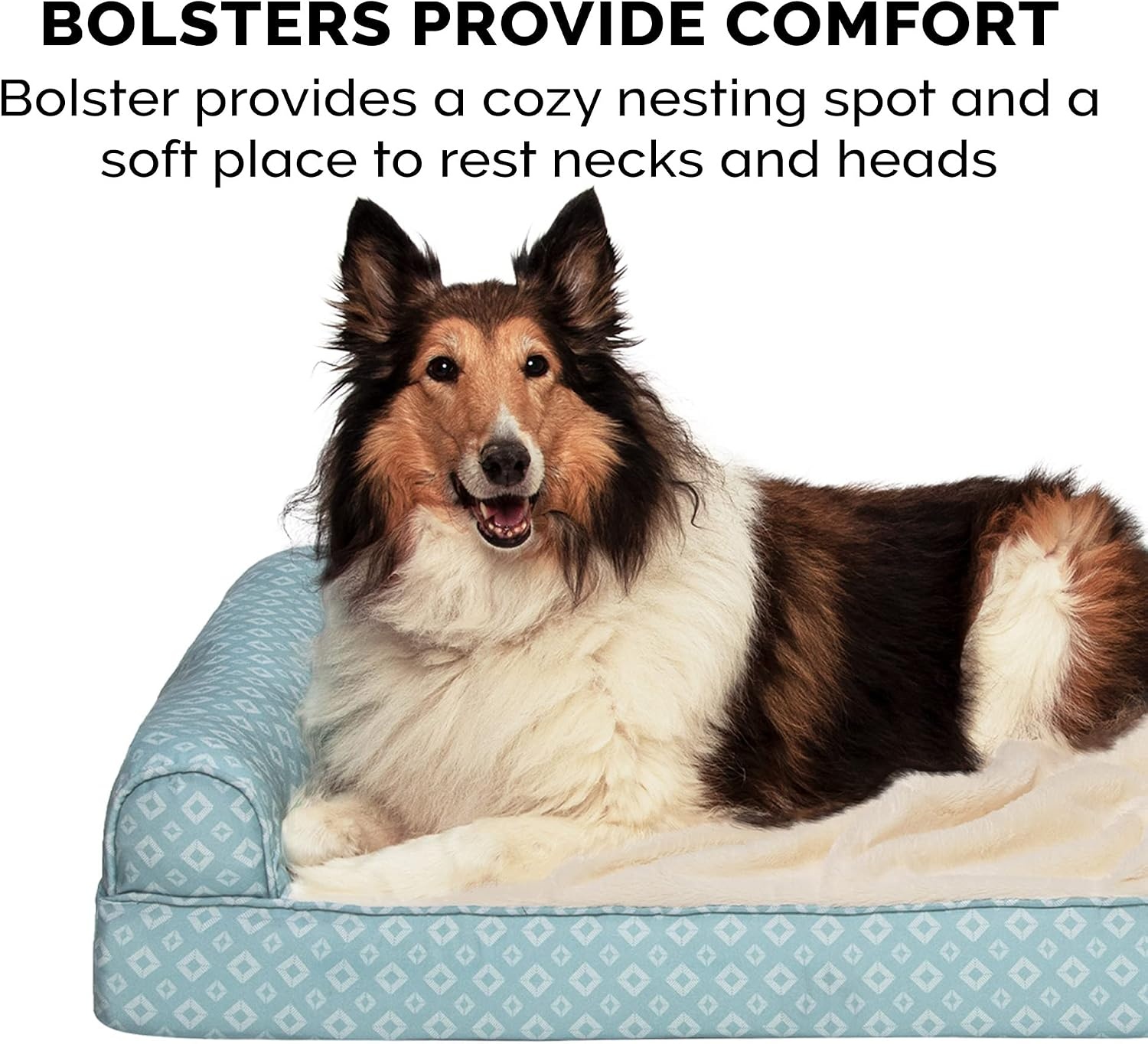 image:imageFurhaven Cozy Orthopedic Dog Bed for Large Dogs w Removable Bolsters amp Washable Cover For Dogs Up to 95 lbs Plush amp Diamond Print Nest Top Sofa Gray JumboXLAqua Plush Diamond Print Nest Top