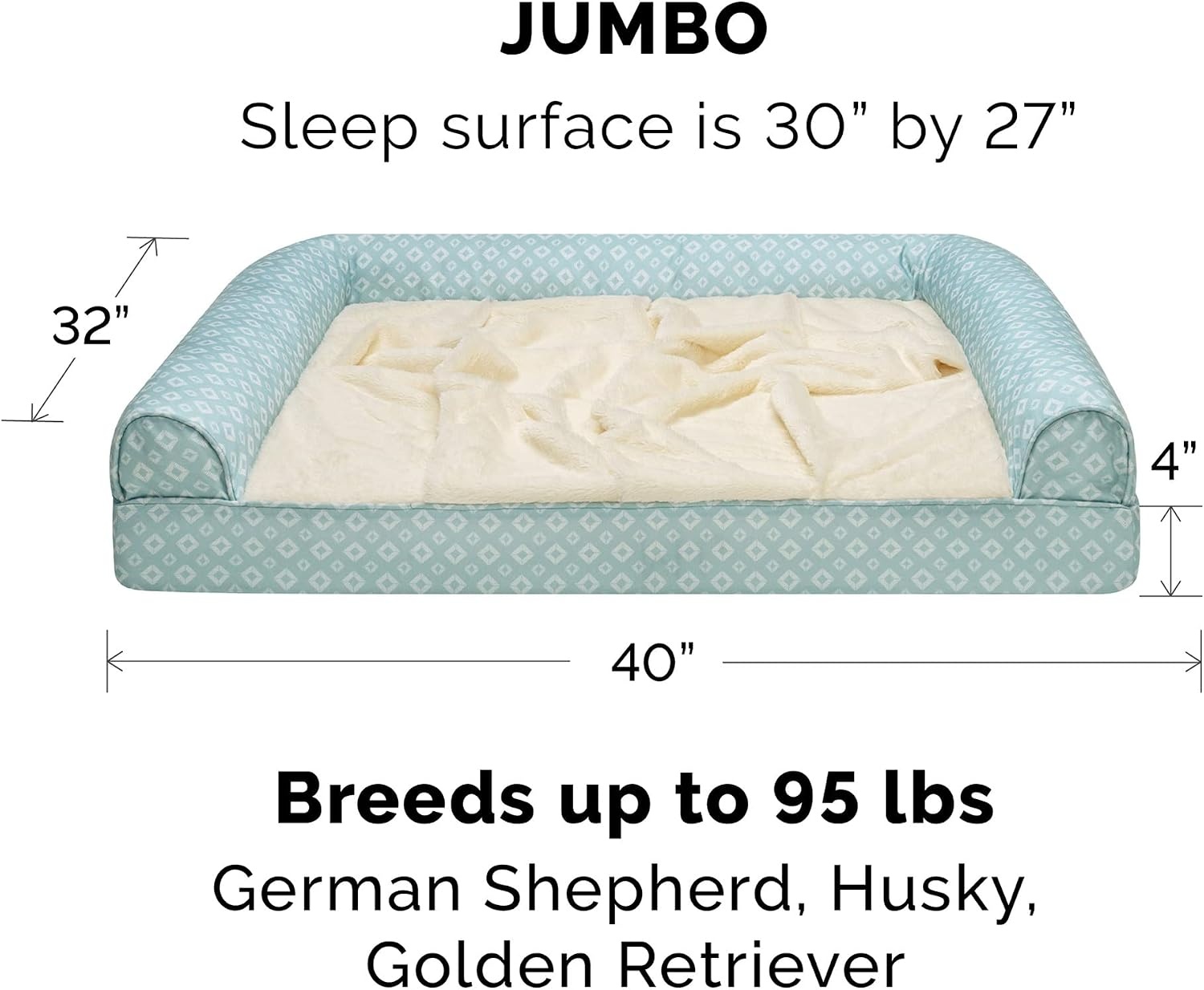 image:imageFurhaven Cozy Orthopedic Dog Bed for Large Dogs w Removable Bolsters amp Washable Cover For Dogs Up to 95 lbs Plush amp Diamond Print Nest Top Sofa Gray JumboXLAqua Plush Diamond Print Nest Top