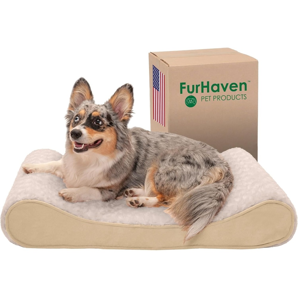 image:imageFurhaven Cooling Gel Dog Bed for Large Dogs w Removable Washable Cover For Dogs Up to 150 lbs Ultra Plush Faux Fur amp Suede Luxe Lounger Contour Mattress Gray Jumbo PlusXXLUltra Plush Cream