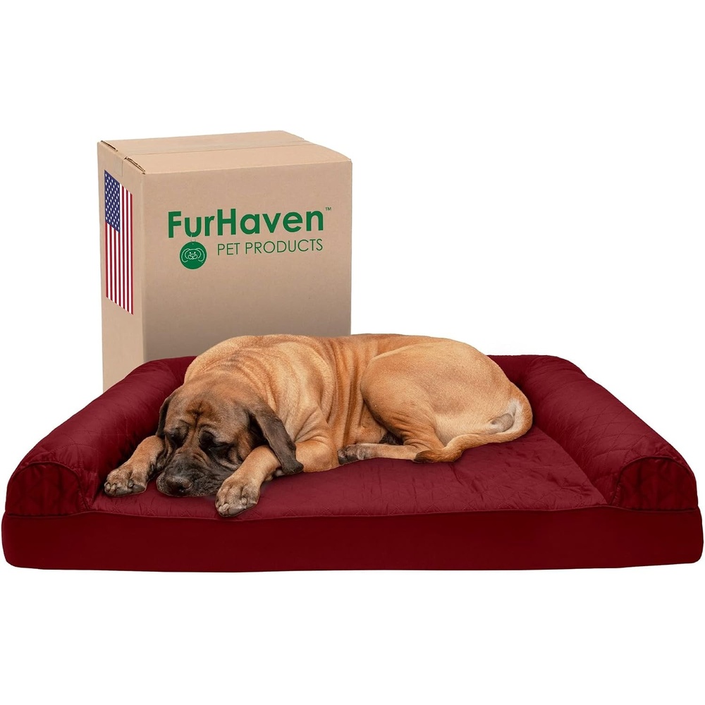 image:imageFurhaven Cozy Orthopedic Dog Bed for Large Dogs w Removable Bolsters amp Washable Cover For Dogs Up to 95 lbs Plush amp Diamond Print Nest Top Sofa Gray JumboXLWine Red Quilted Sofa