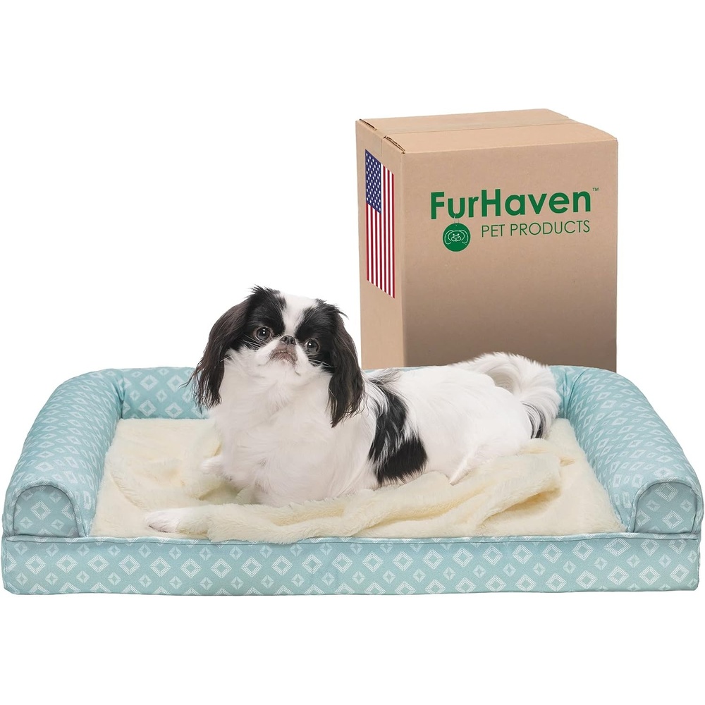 image:imageFurhaven Cozy Orthopedic Dog Bed for Large Dogs w Removable Bolsters amp Washable Cover For Dogs Up to 95 lbs Plush amp Diamond Print Nest Top Sofa Gray JumboXLAqua Plush Diamond Print Nest Top