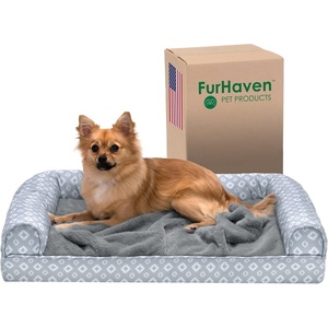 Furhaven Cozy Orthopedic Dog Bed for Large Dogs w/ Removable Bolsters & Washable Cover, For Dogs Up to 95 lbs – Plush & Diamond Print Nest Top Sofa – Gray, Jumbo/XL(Gray (Plush & Diamond Print Nest Top))