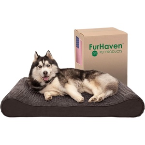 Furhaven Memory Foam Dog Bed for Large Dogs w/ Removable Washable Cover, For Dogs Up to 75 lbs – Ultra Plush Faux Fur & Suede Luxe Lounger Contour Mattress – Chocolate, Jumbo/XL