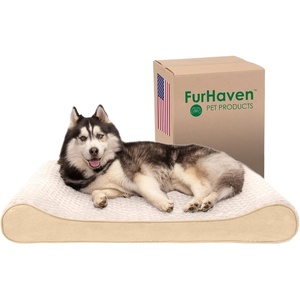 Furhaven Memory Foam Dog Bed for Large Dogs w/ Removable Washable Cover, For Dogs Up to 75 lbs – Ultra Plush Faux Fur & Suede Luxe Lounger Contour Mattress – Cream, Jumbo/XL